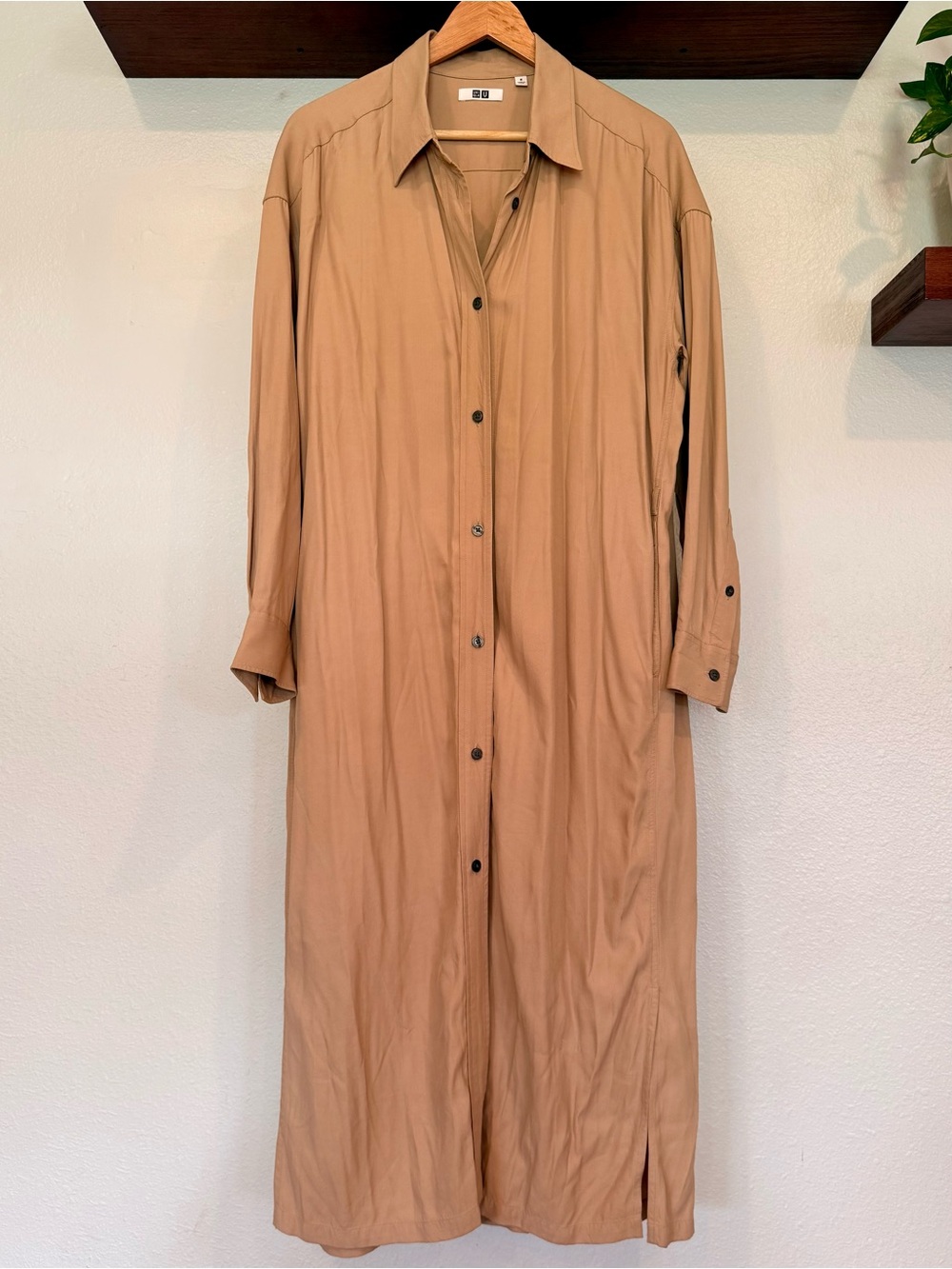 Uniqlo U Drape Twill Long Sleeve Shirt Dress Beige Size M